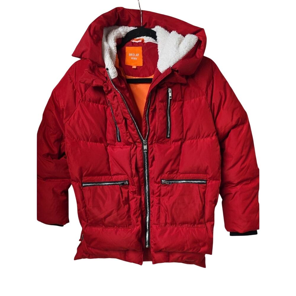 OROLAY Thickened Down Red Puffer Jacket with Hood Kids Size Small
